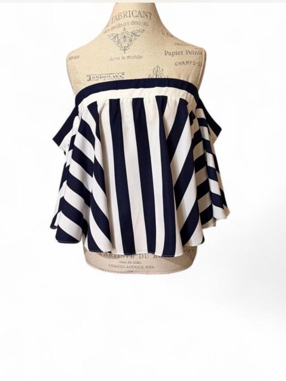 essue Navy & White Striped Detached Sleeve Off Shoulder Blouse Sz S NWOT